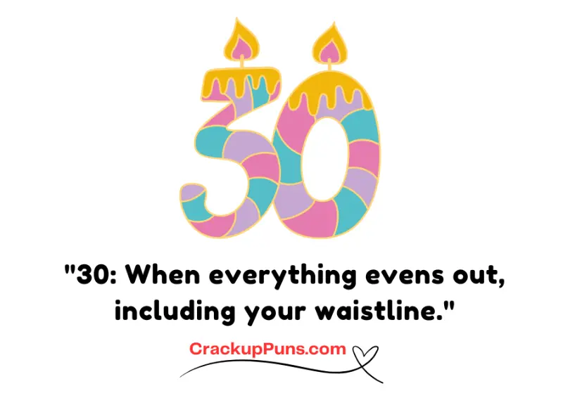 30: When everything evens out, including your waistline.