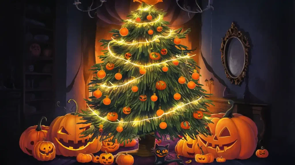  A seasonal image, like a Christmas tree with orange decorations, or an orange-themed Halloween pumpkin