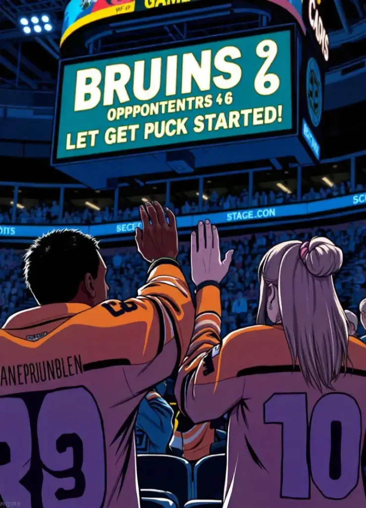 Bruins Game cartoon with a scoreboard