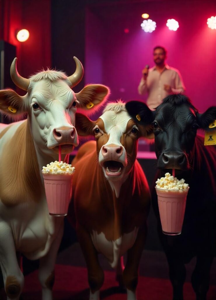 Cows at a comedy club