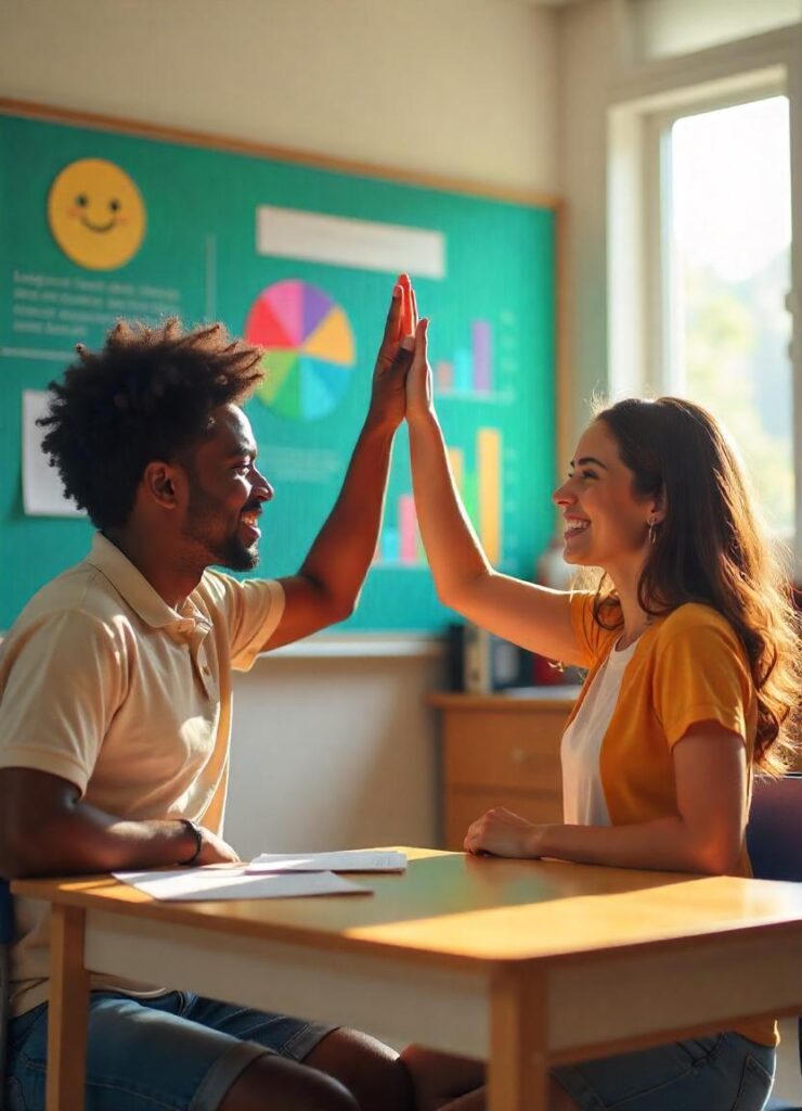 Two students high-fiving each other