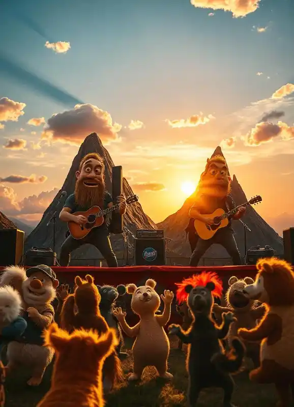 cartoon concert featuring mountains