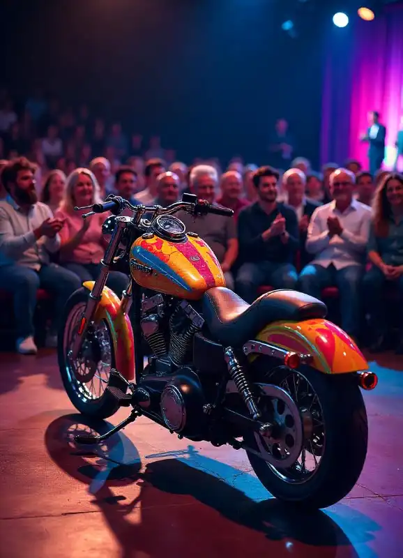  comical image of a motorcycle at a comedy show