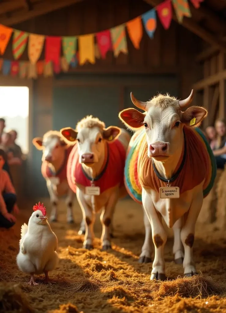 cow fashion show with personalized name tags.