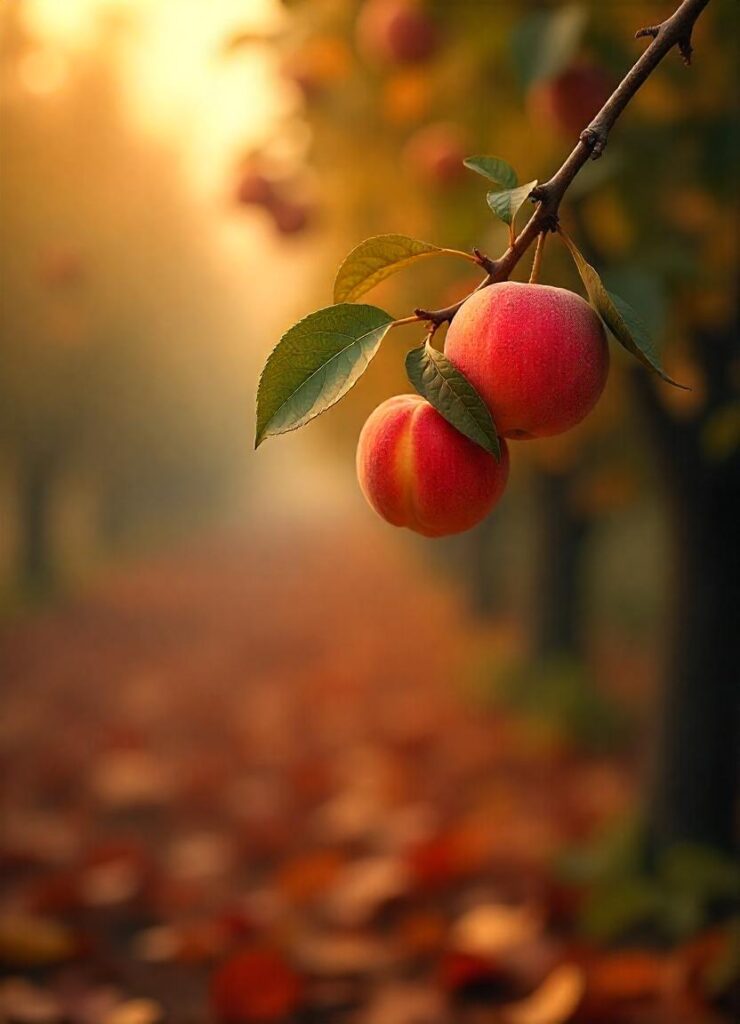 lush orchard where playful peaches