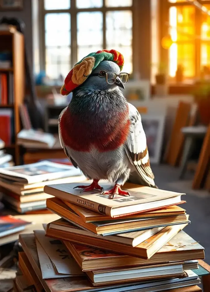 pigeon with a philosopher hat