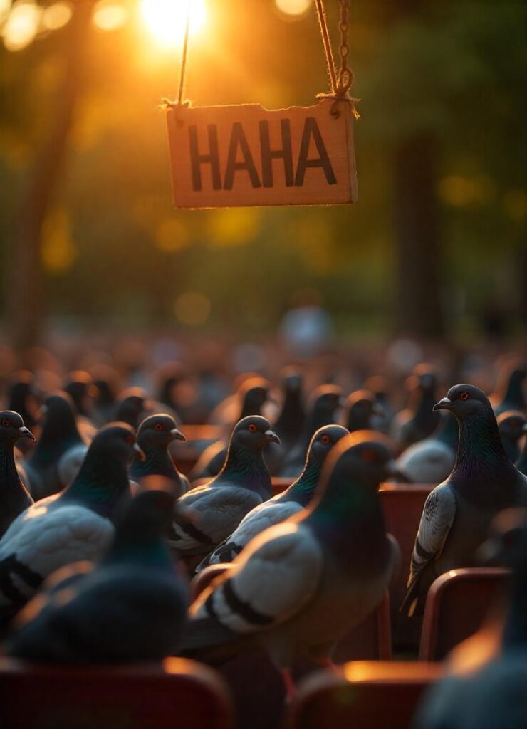  various pigeons sitting in audience seats